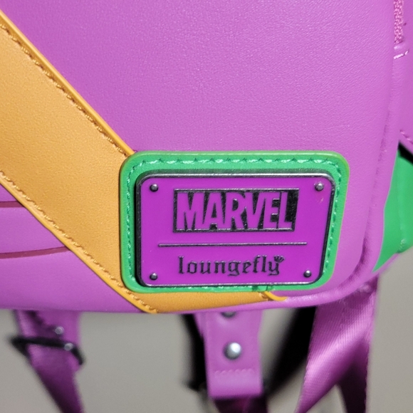 Loungefly Green Goblin faux leather daypack backpack gun metal grey hardware - Picture 2 of 16